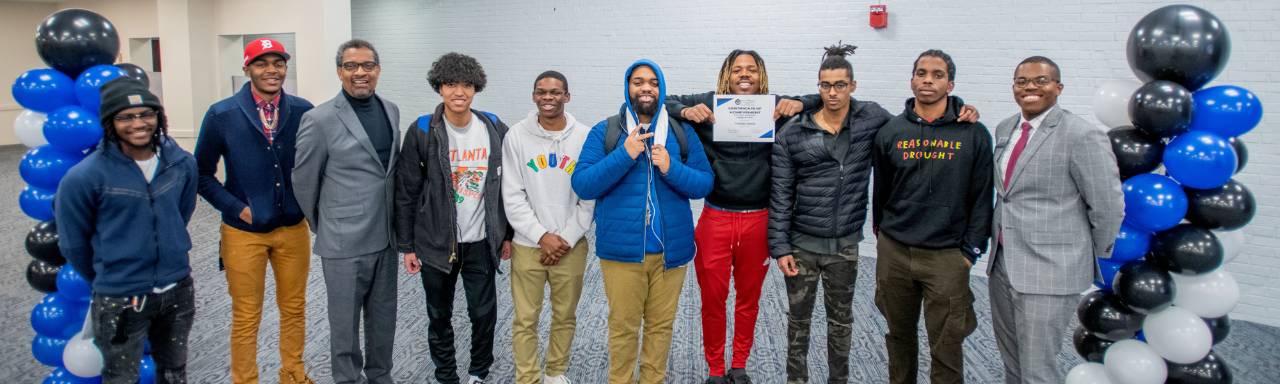 Group photo of Black Male Scholars students at Laker Connections celebration